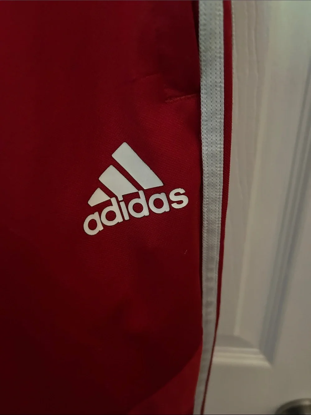adidas Red Joggers with White Side Stripes